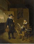 Quirijn van Brekelenkam Interior with angler and man behind a spinning wheel. painting
